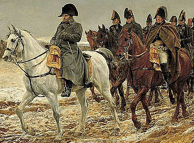 napoleon bonaparte z wojskiem na koniu